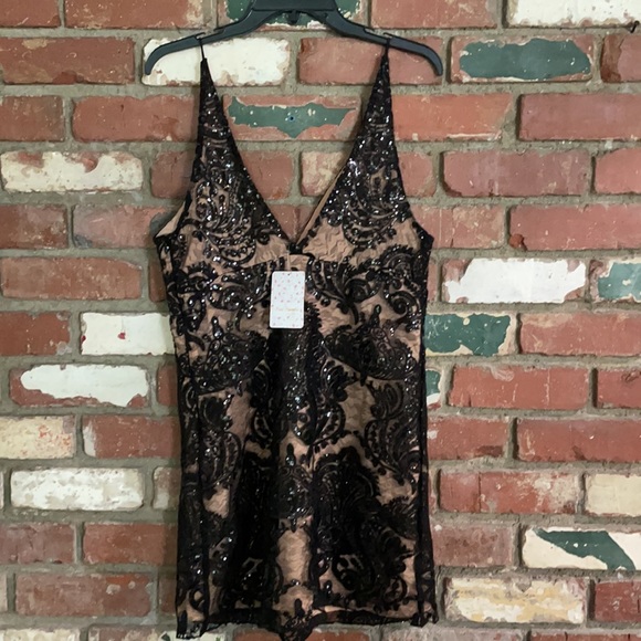 Free People Night Shimmers Mini party black Dress Lace Sequins NWT - Picture 7 of 10